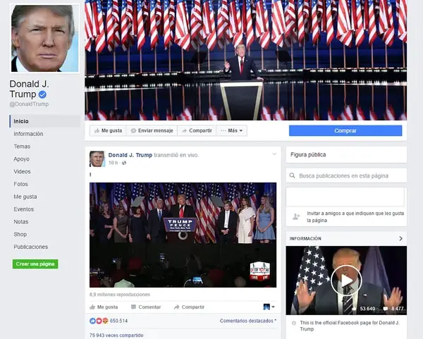 Donald Trump redes Facebook
